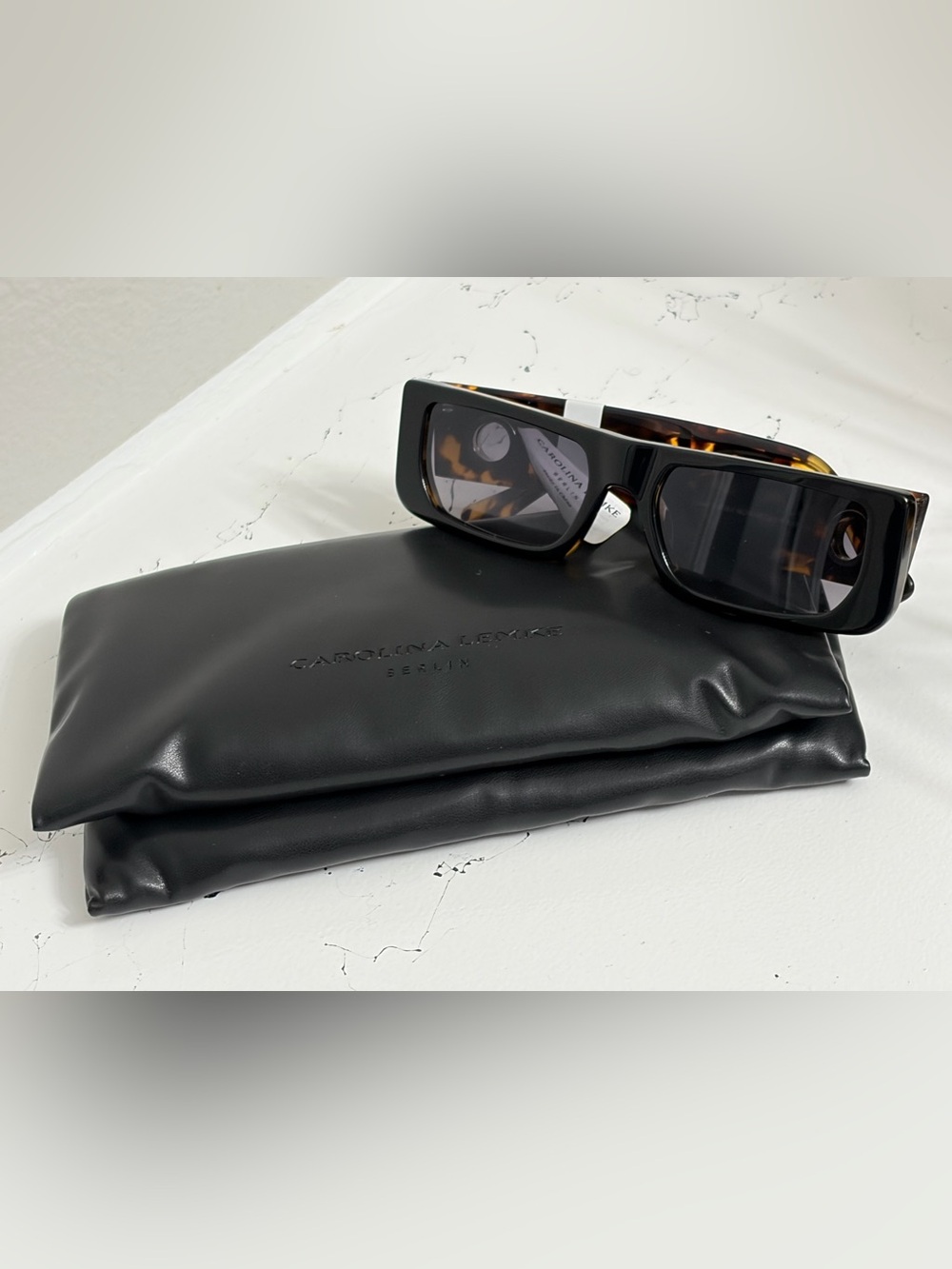 Carolina Lemke Cayo Rectangle Sunglasses  Tortoise/Black.